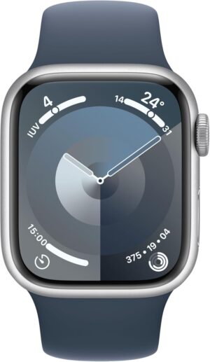 Apple Watch Series 9 45mm (GPS+Cellular) MRPG3 (Silver Stainless Steel with Storm Blue Sport Band - S/M)