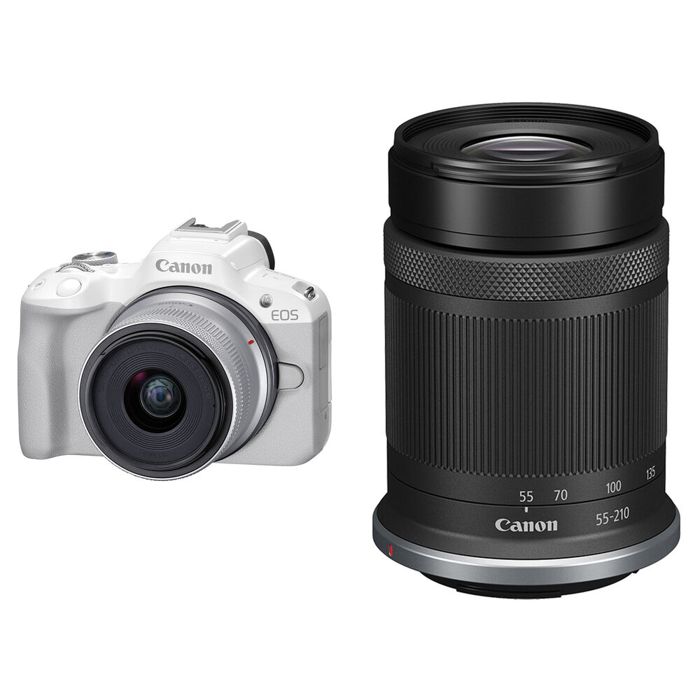 Canon EOS R50 Mirrorless Camera with 18-45mm and 55-210mm Lenses Kit (White)