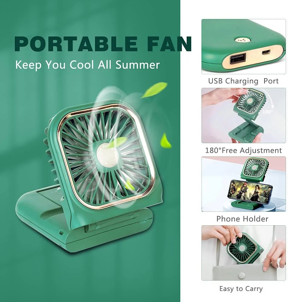 ITFIT 2-in-1 Handheld Fan with Holder (ITFITF14) (Green) - Image 2