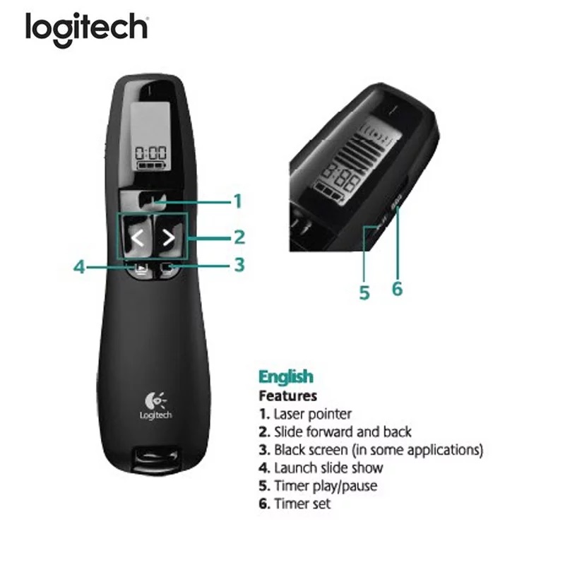 Logitech R800 Wireless Laser Presentation Remote (Black, 910-001360) - Image 4