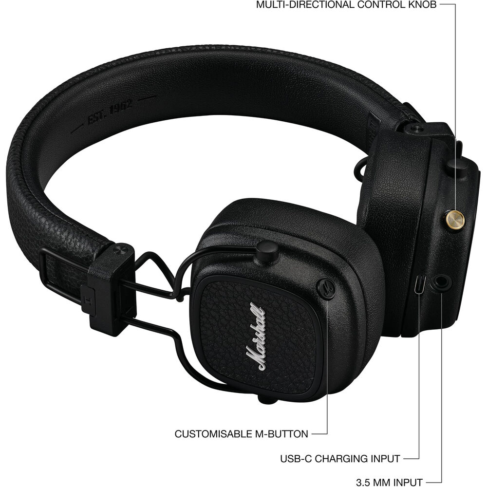 Marshall Major V On-Ear Wireless Bluetooth Headphones (Black) - Image 2