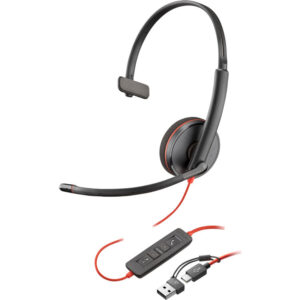Poly Blackwire 3210 Mono USB-C Headset with USB-C to USB-A Adapter
