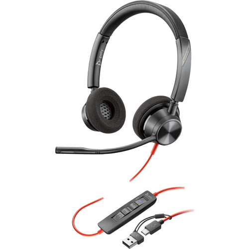Poly Blackwire 3320 Stereo USB-C Headset (with USB-C to USB-A Adapter)