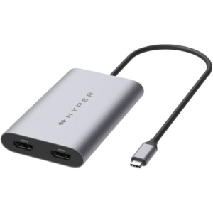 Hyper HyperDrive Dual 4K HDMI USB-C Adapter (HDM1, Silver)