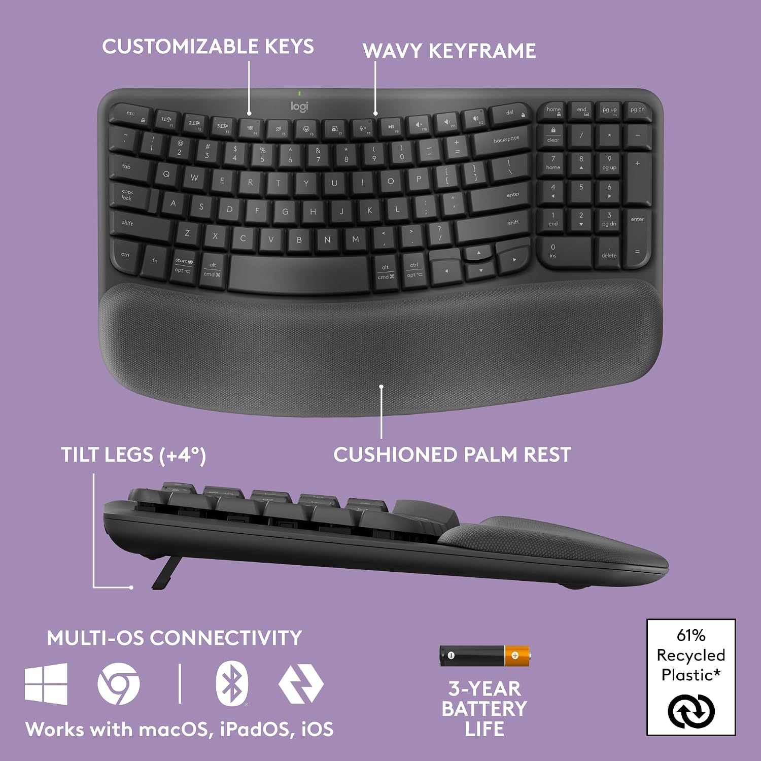 Logitech Wave Keys Wireless Keyboard (Graphite) - Image 3