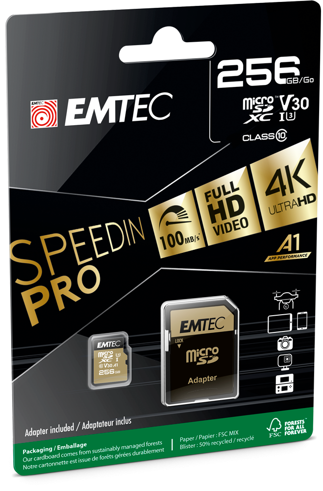 EMTEC V30 Speed in Pro Micro SDXC (256GB, ECMSDM256GXC10SP)