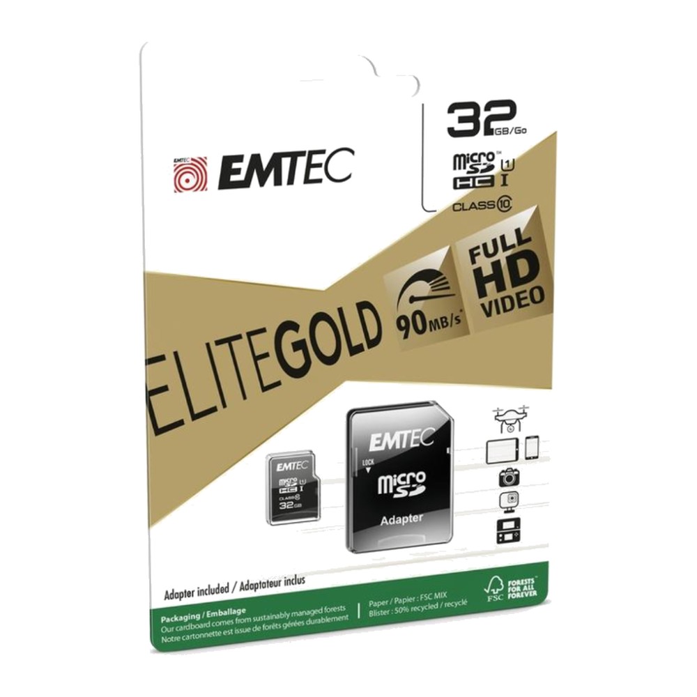 EMTEC Elite Gold microSDHC UHS-I U1 Card with SD Adapter (32GB, ECMSDM32GHC10GP) - Image 2